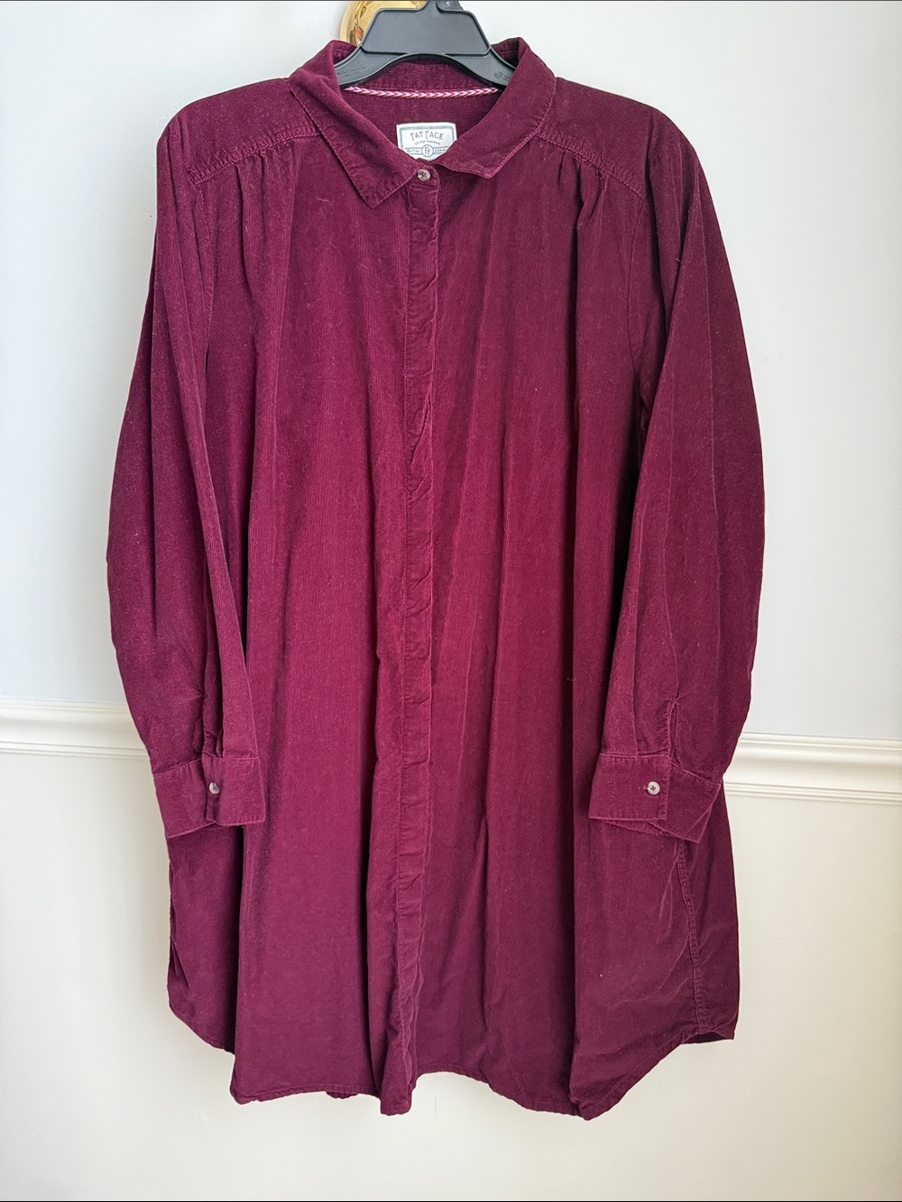 Fat Face Vintage-Inspired Burgundy Corduroy Long Sleeve Shirtdress